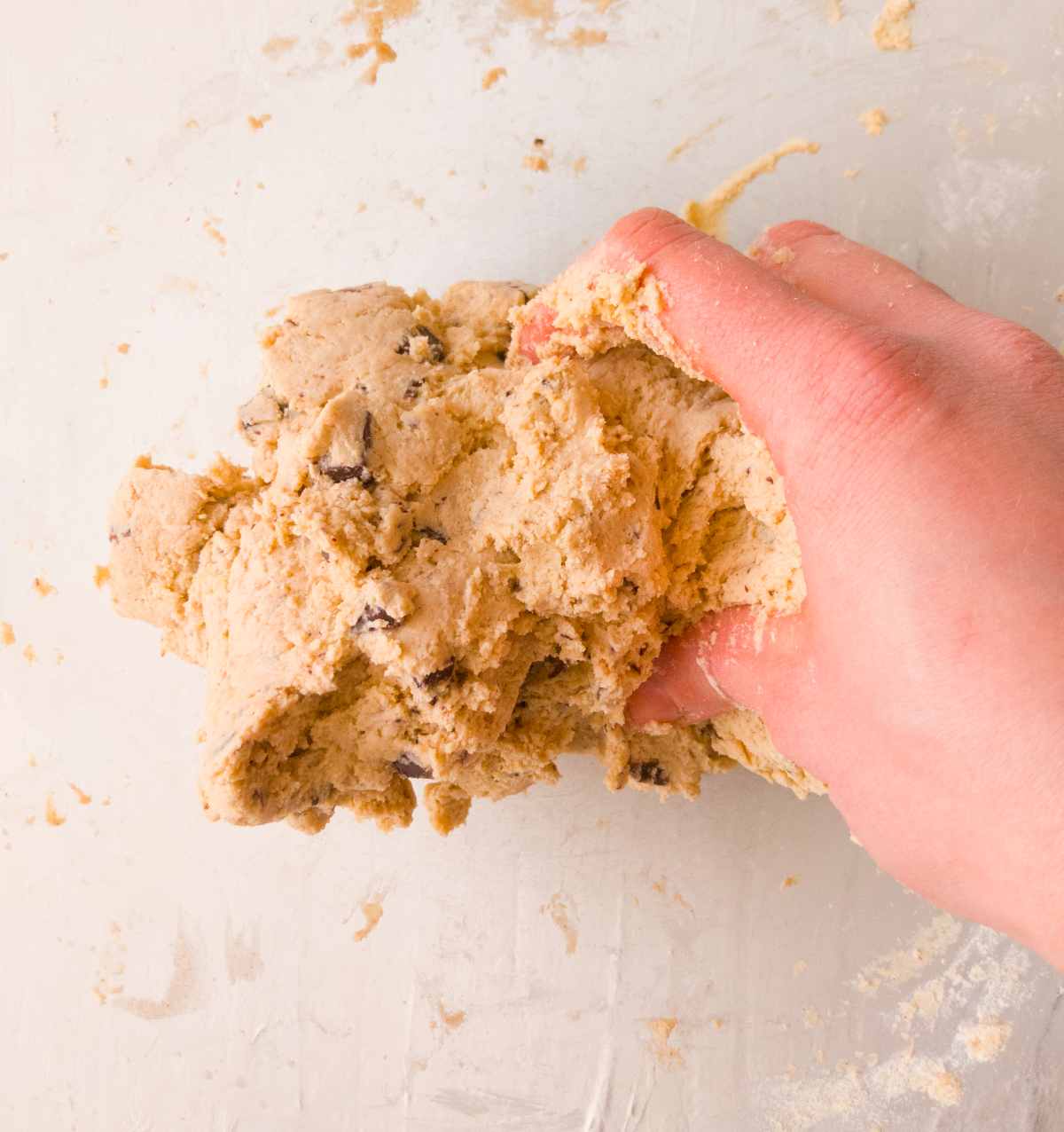 Mixing the dough by hand.