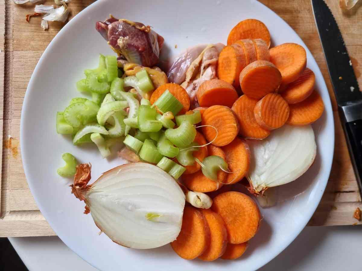 Vegetables on a plate for chicken broth