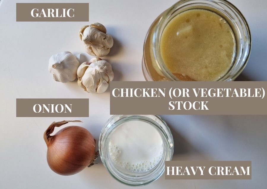 Ingredients for roasted garlic soup