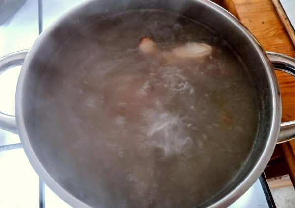 Making the broth for traditional borscht