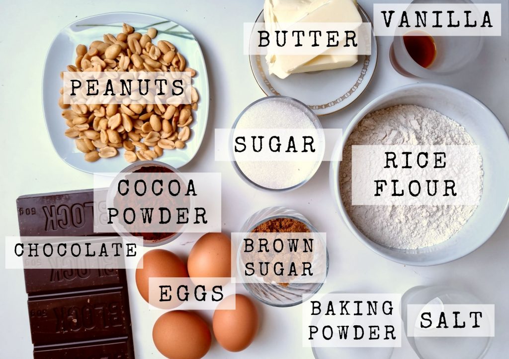 Ingredients for gluten free brownie cake