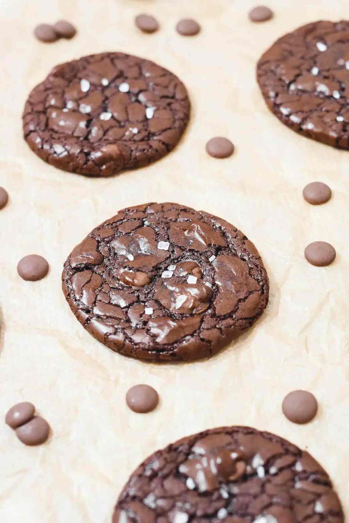 Brownie cookies on a white surface.