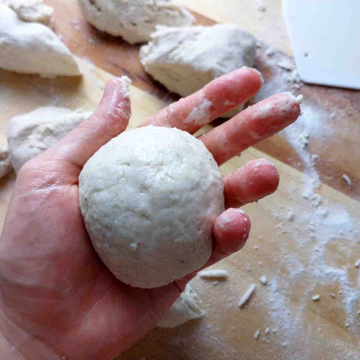 A small ball of dough in a hand.