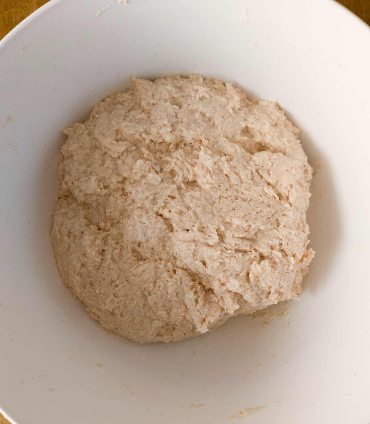 The dough mixed in a bowl.