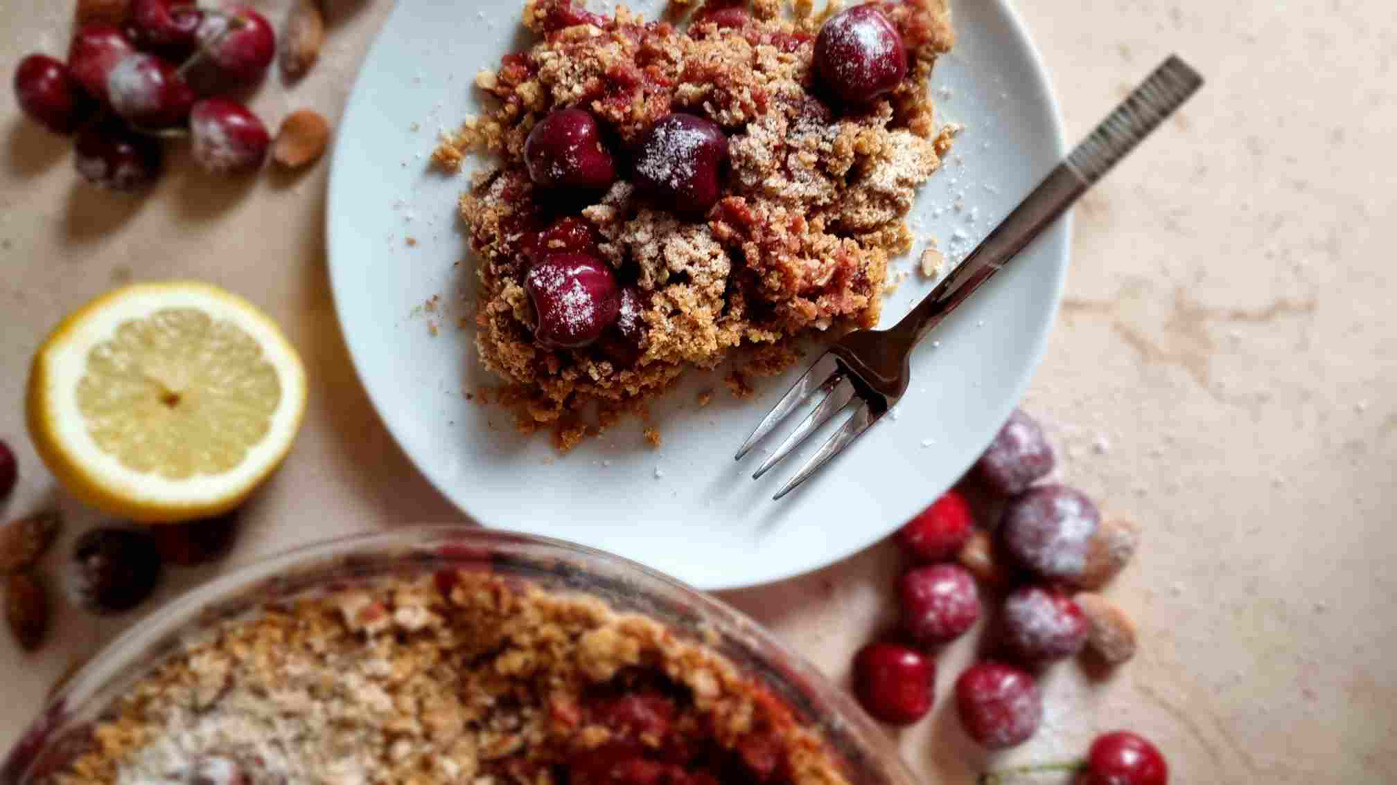 Gluten Free Cherry Crumble with a Fork