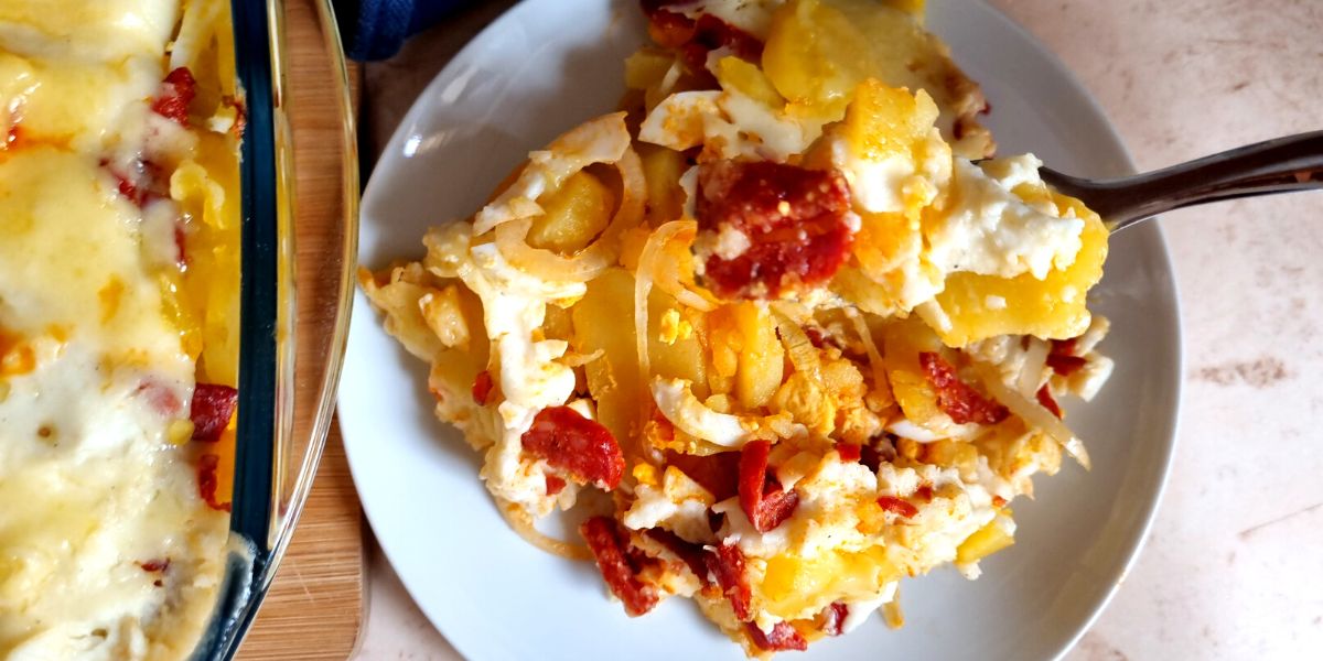 Hungarian Layered Potatoes on a plate.