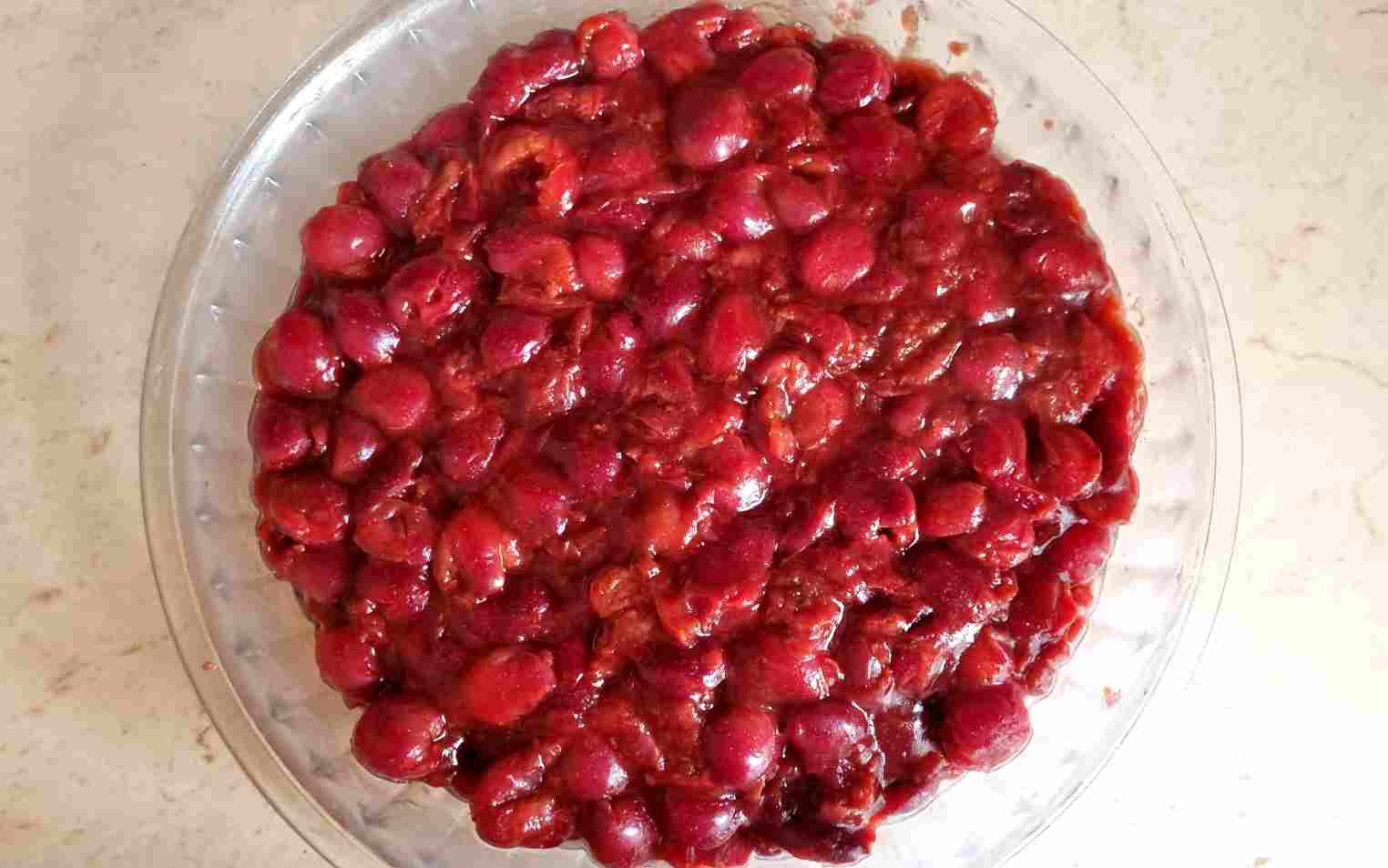 assembling the cherry crumble