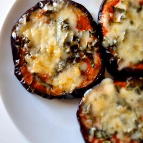 Gluten Free Roasted Eggplant Pizza on a plate.