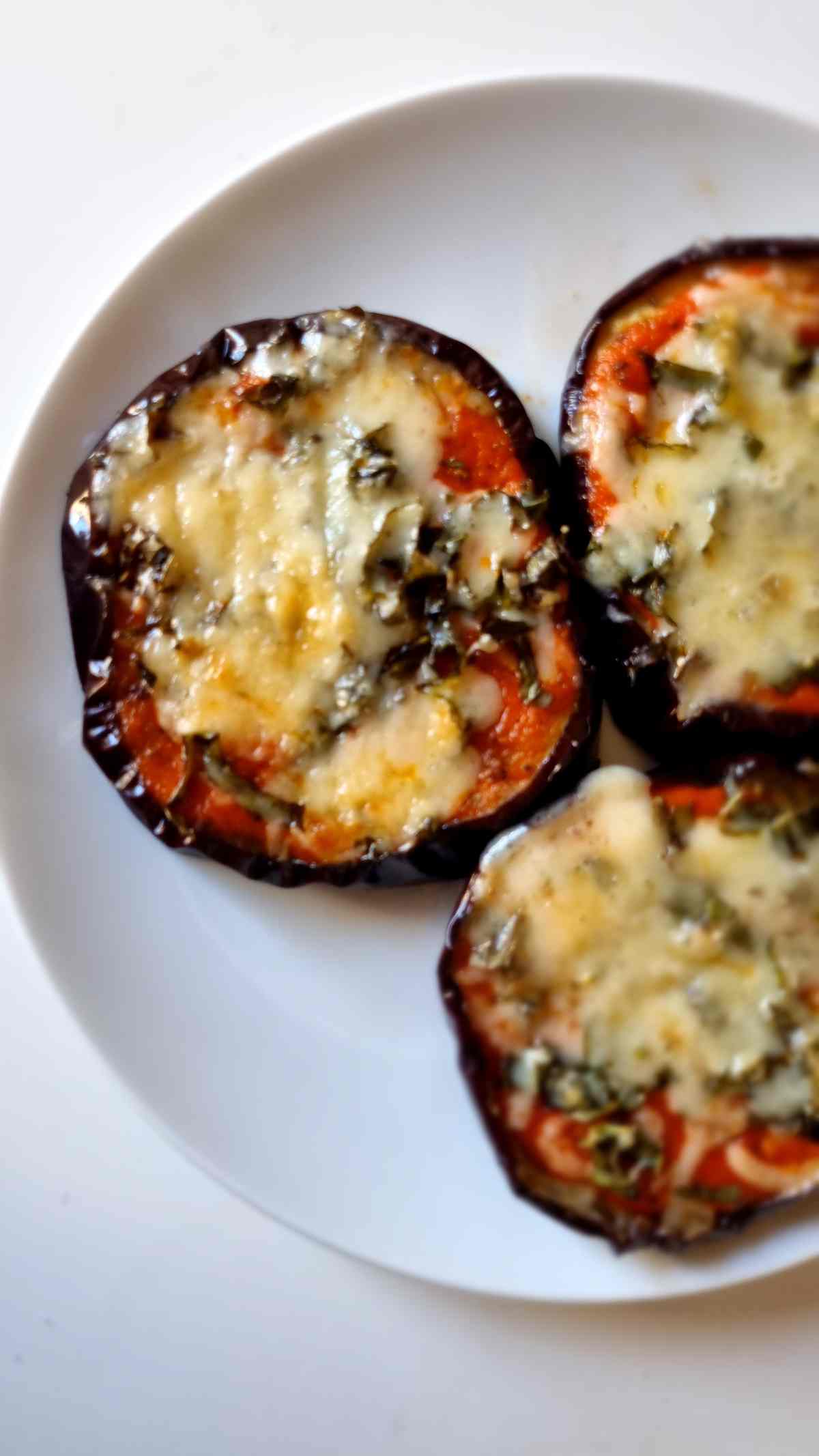 Gluten Free Roasted Eggplant Pizza on a plate.