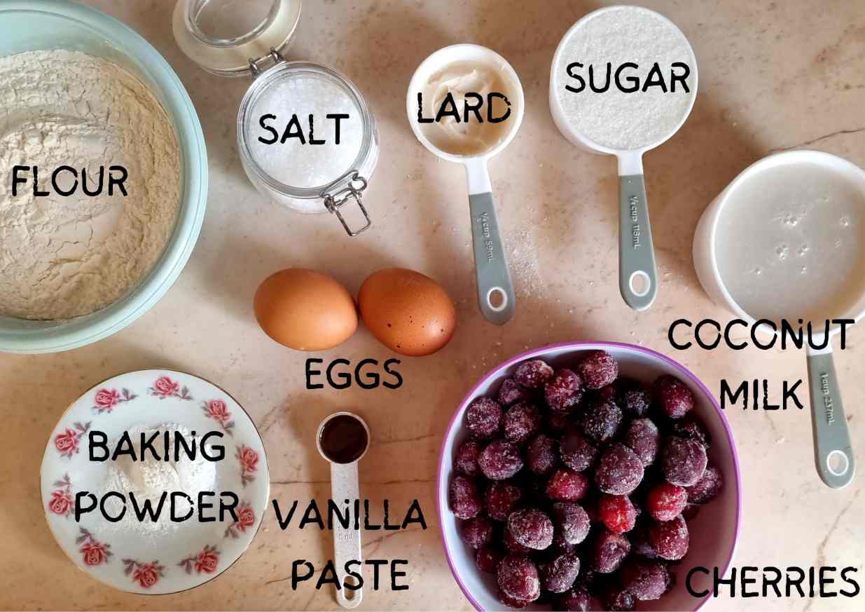 Ingredients for the fairy free cherry muffins 