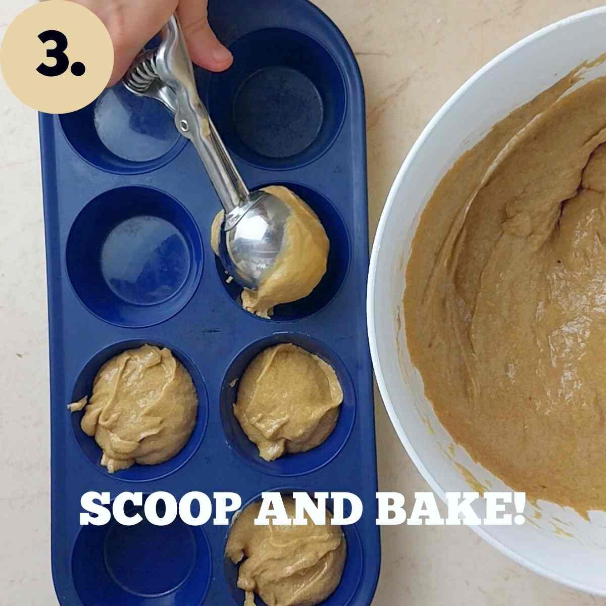 Muffin tin and batter in a mixing bowl next to it.