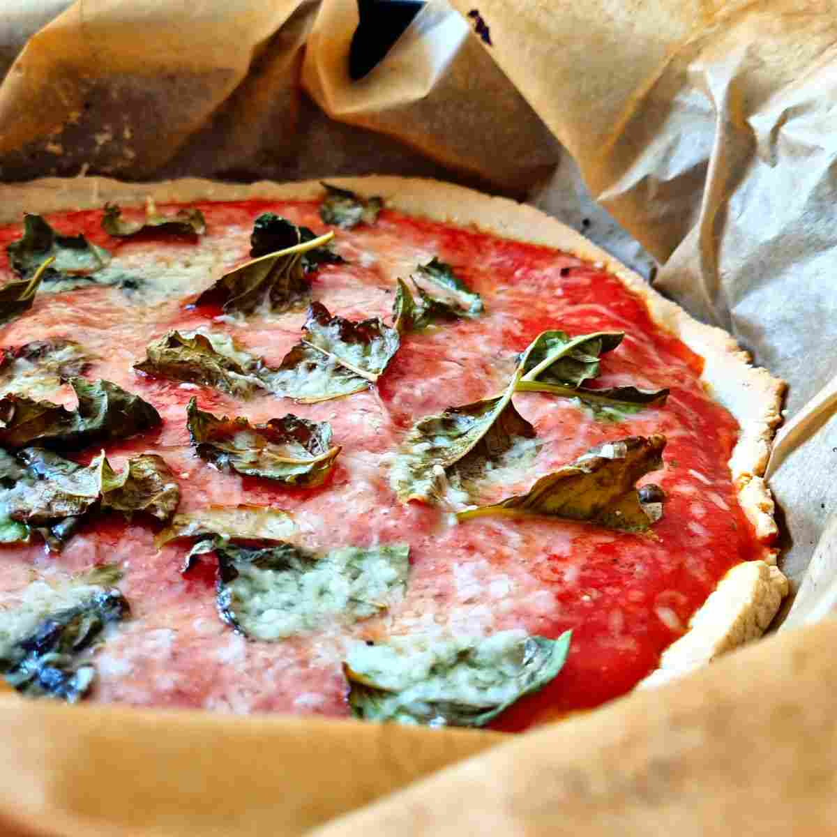 Cassava flour pizza upclose.