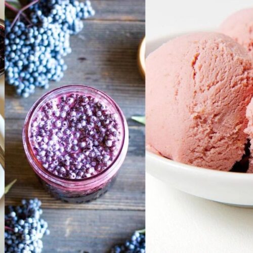 Elderberry jam, honey, ice cream, and pie.