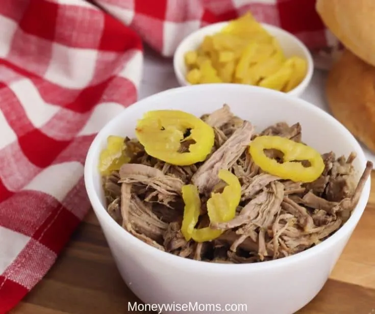 Italian Beef in a Bowl with Yellow Peppers.