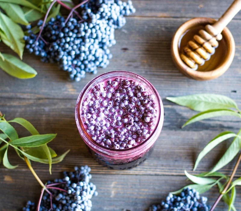 fermented elderberry honey in a jar