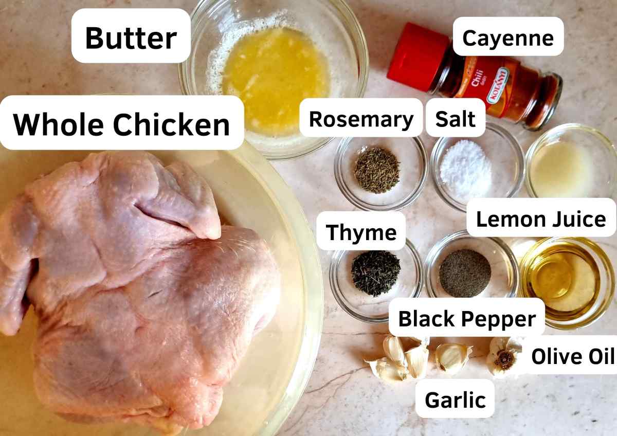 Ingredients for garlic butter roast Chicken