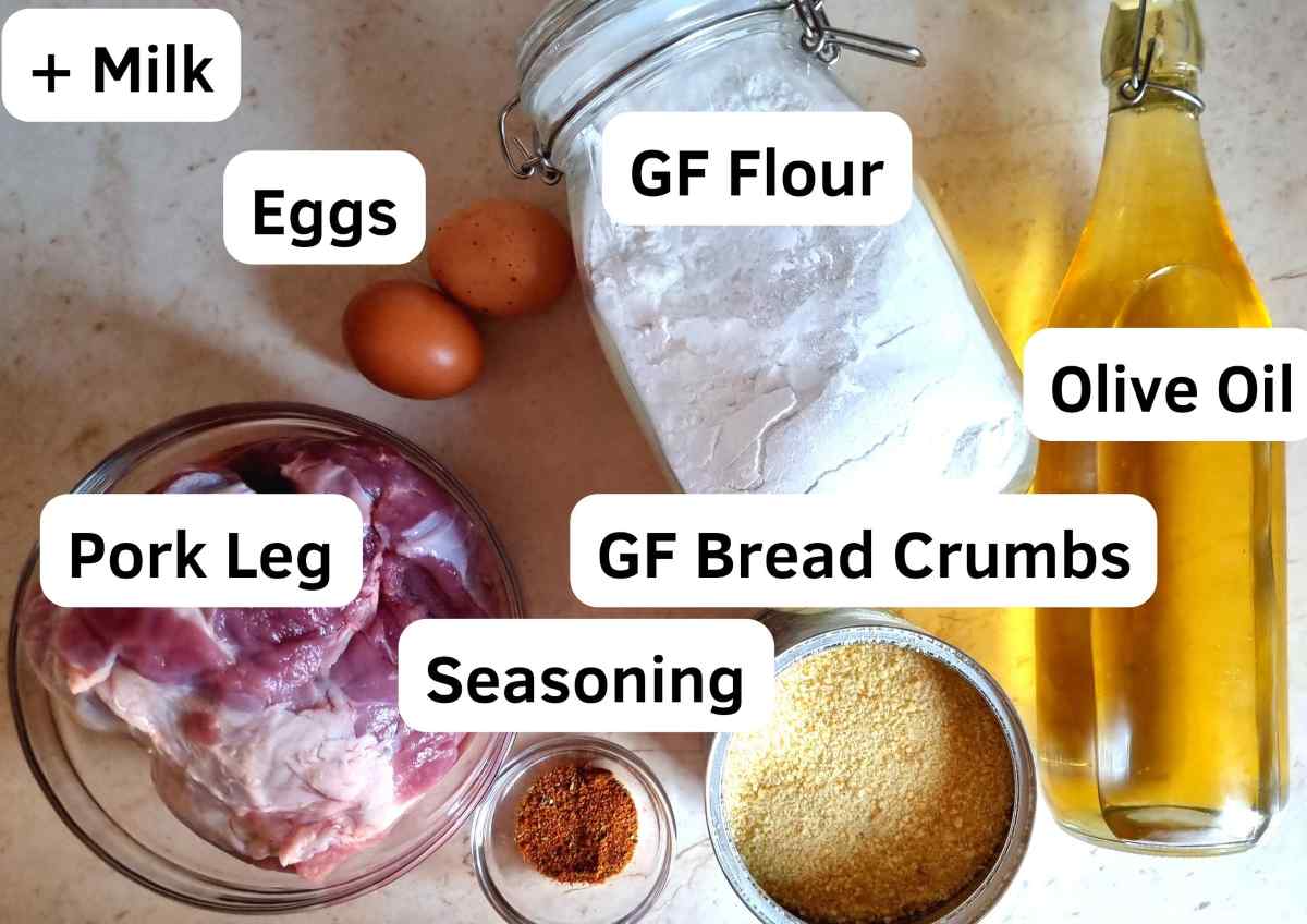 Ingredients for gluten free breaded pork chops.