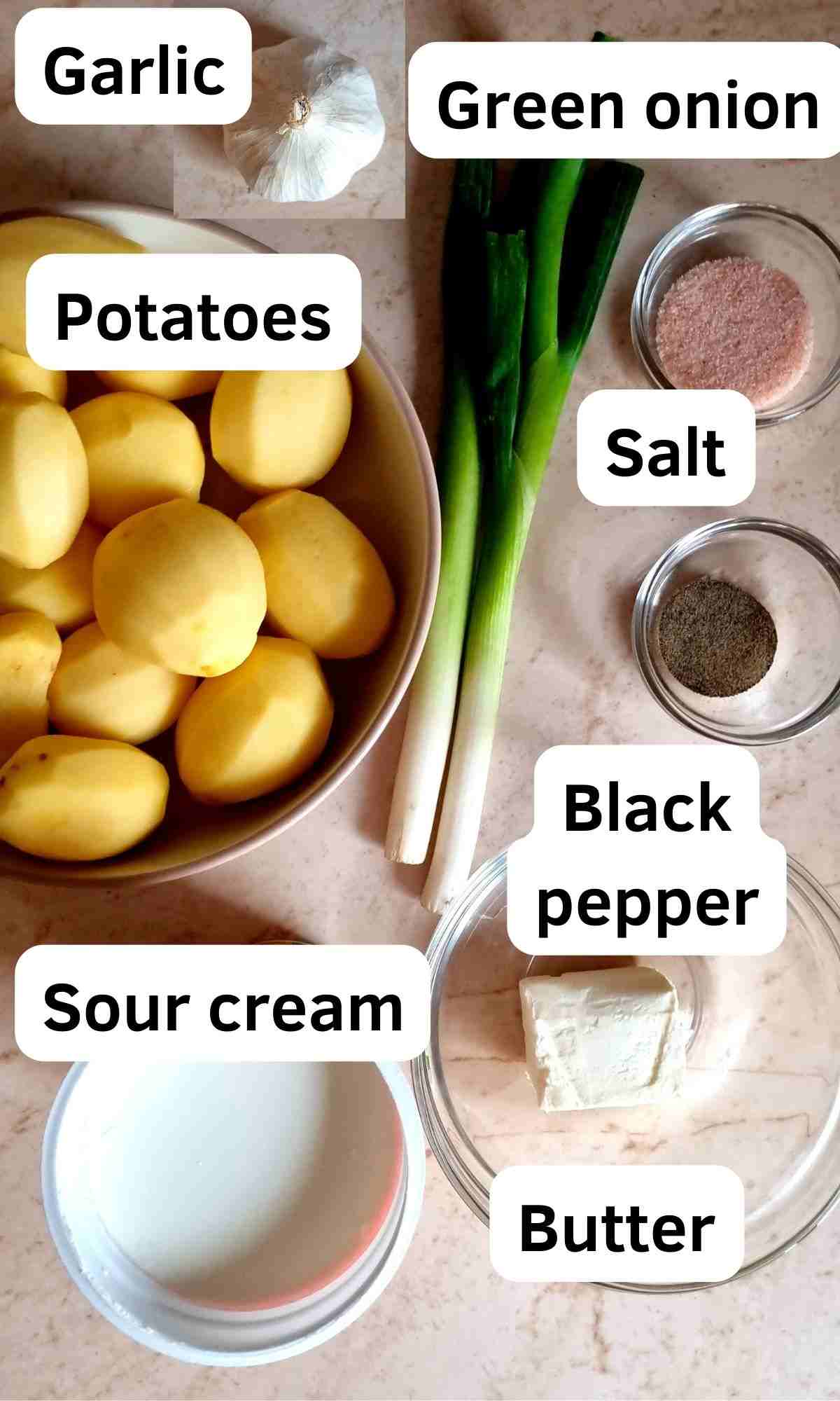 Ingredients for mashed potatoes.
