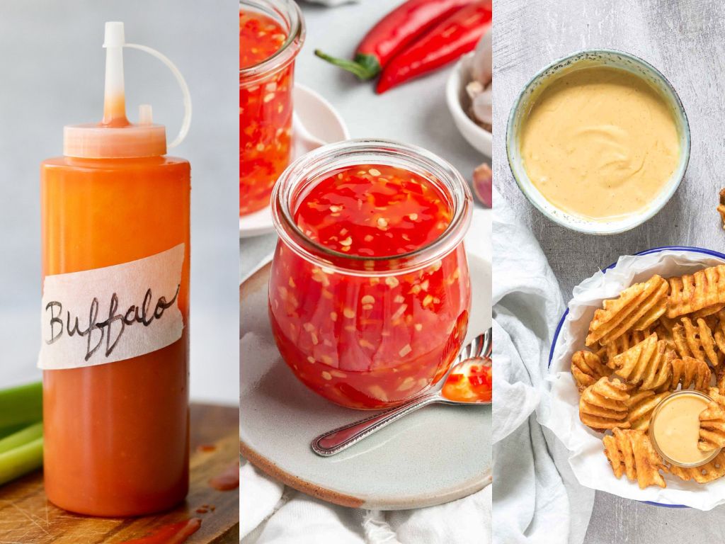 Three sauce recipes in a collage.