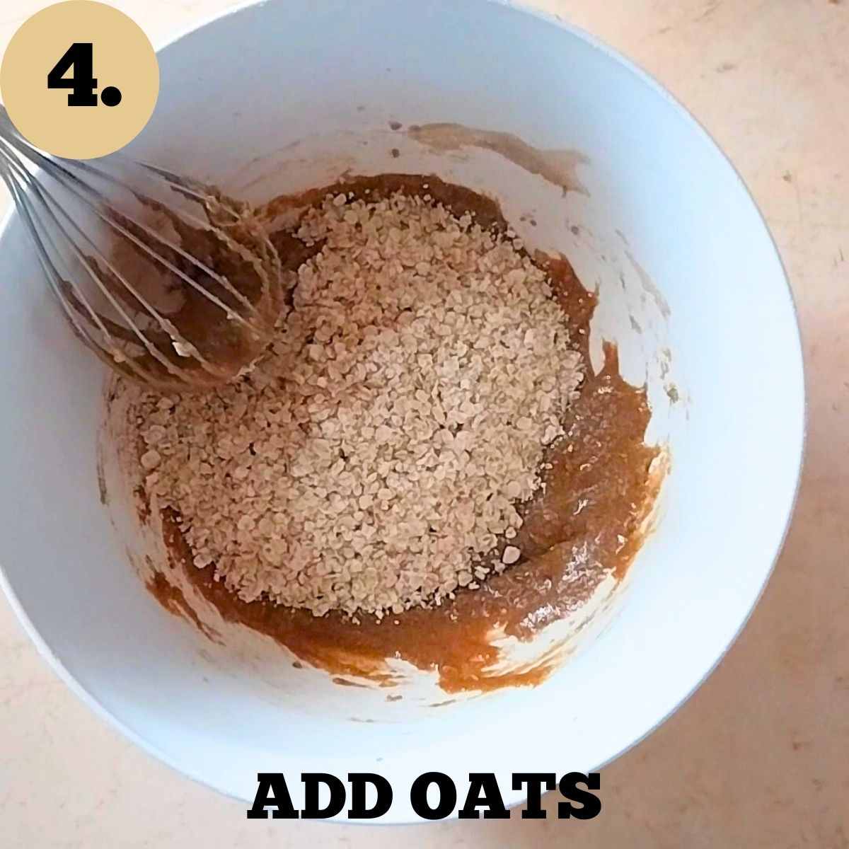The mixing bowl with the oats added.