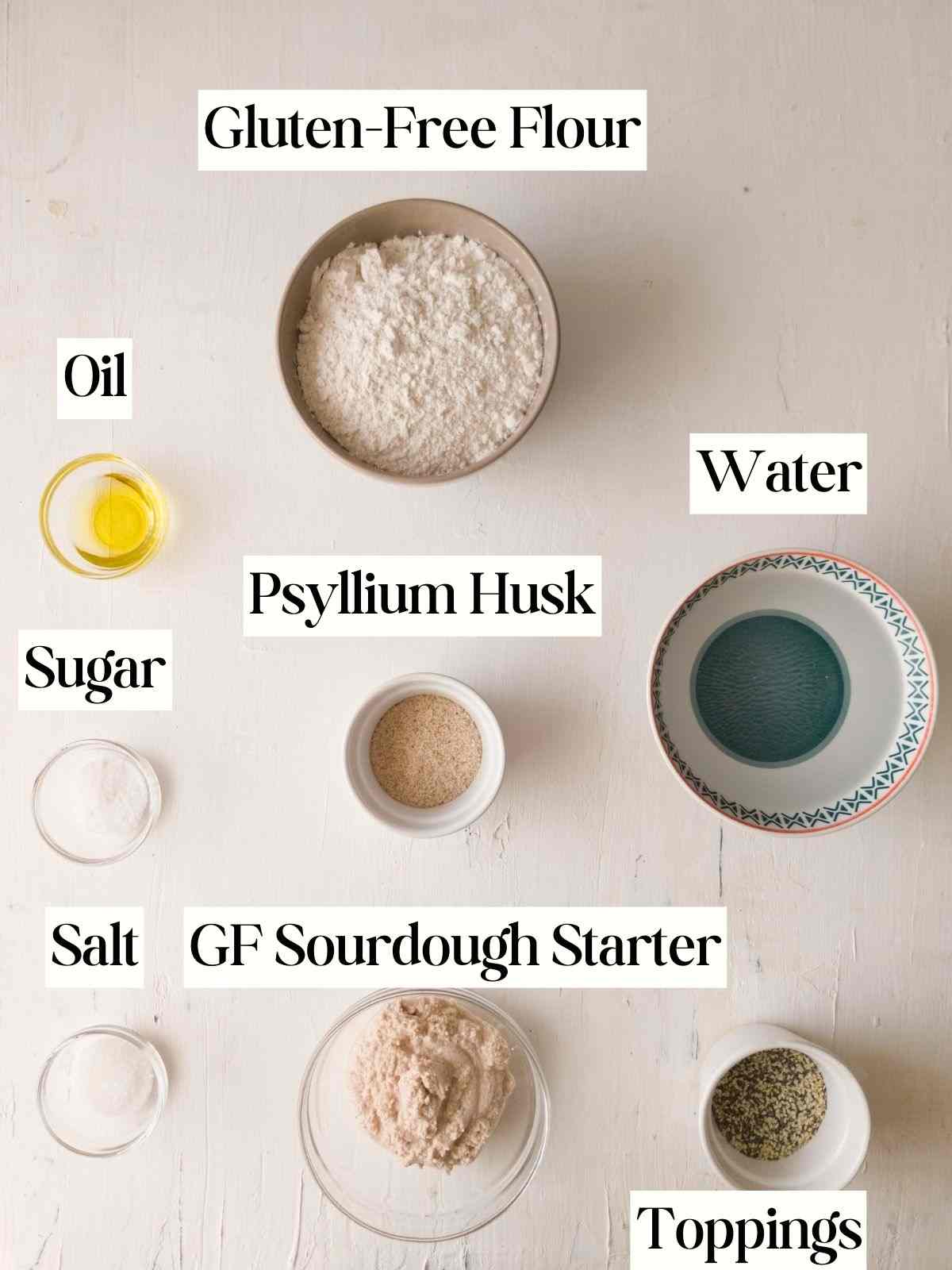 Ingredients on a white surface.