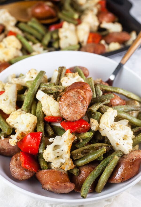 Chicken sausage with veggies.