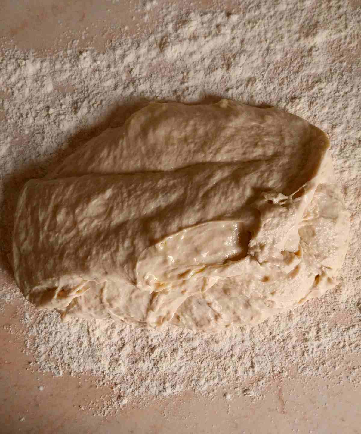 Dough on the floured surface.