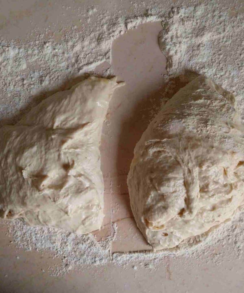 Split dough in 2 pieces.