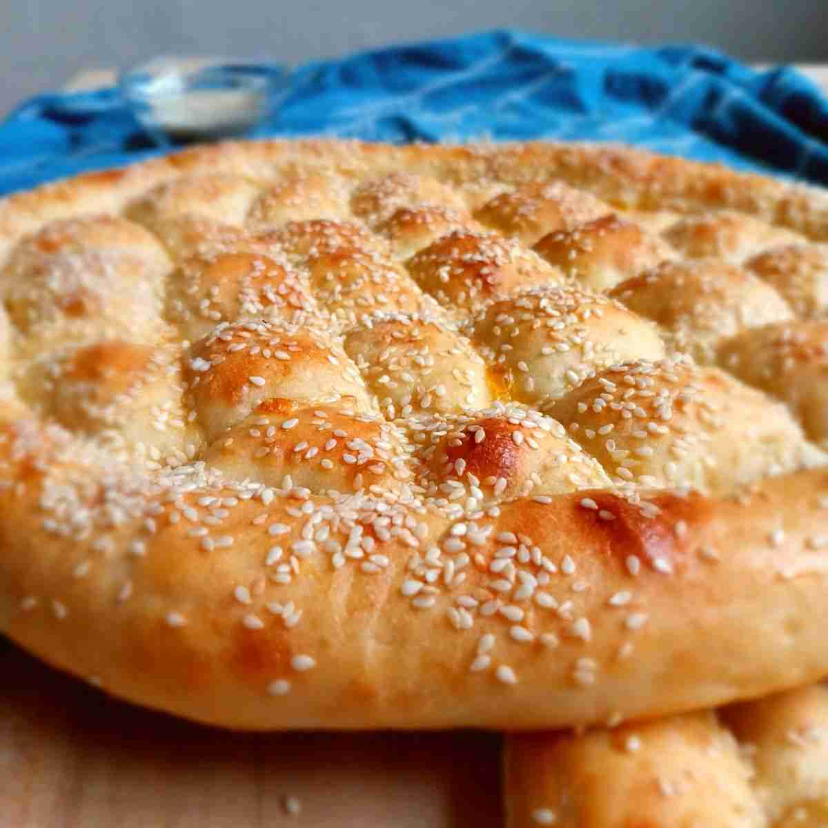 Turkish fluffy bread close up.