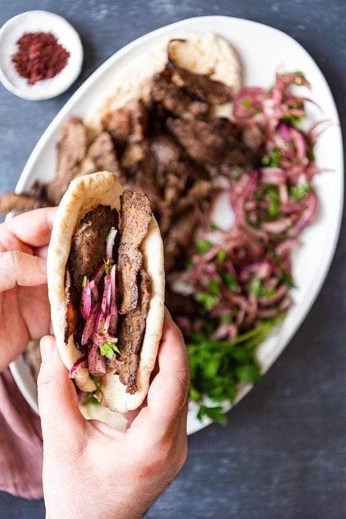 turkish kebab upclose in a pita.