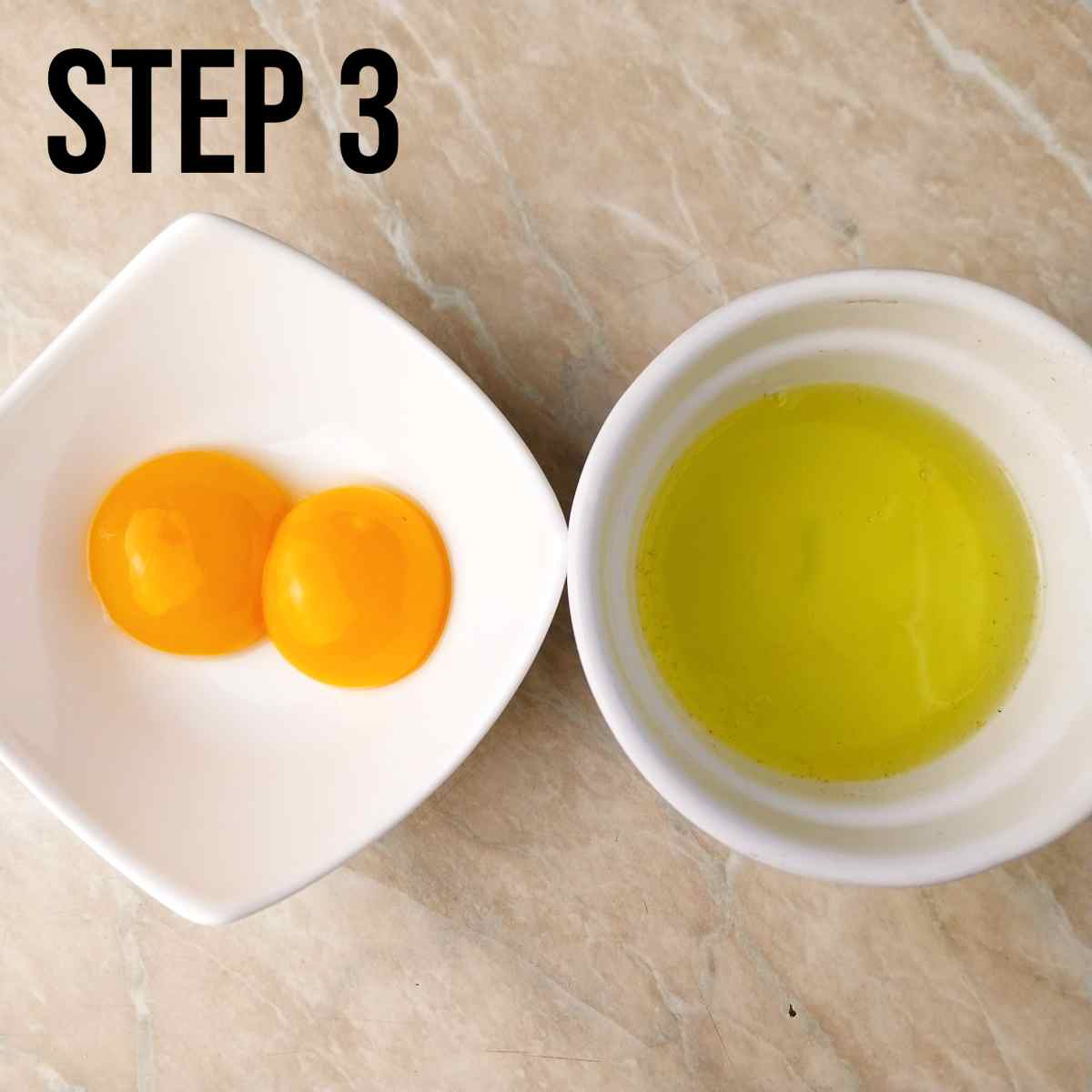 Separating the egg yolks from the whites.