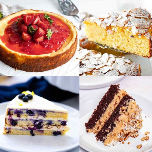 Gluten-free and sugar free cakes in a collage.