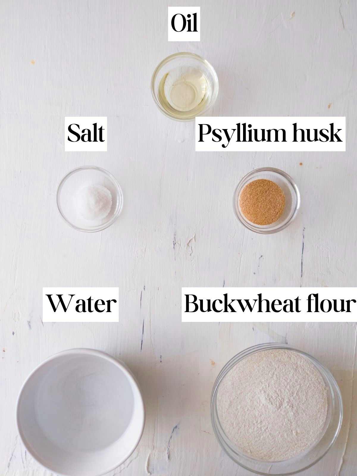 Ingredients on a white surface.