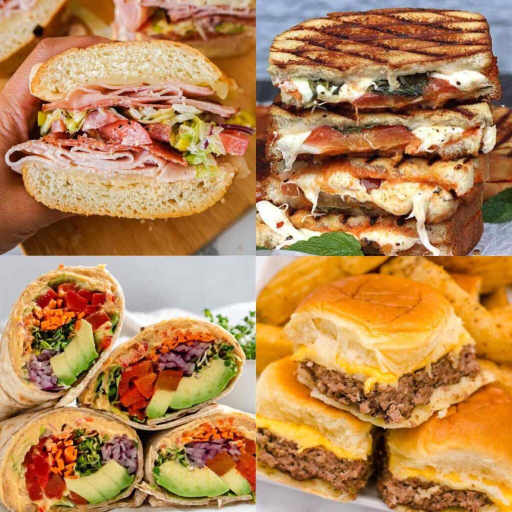 Four types of sandwiches in a collage.