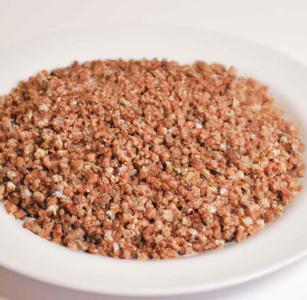 Buckwheat groats on a white plate.