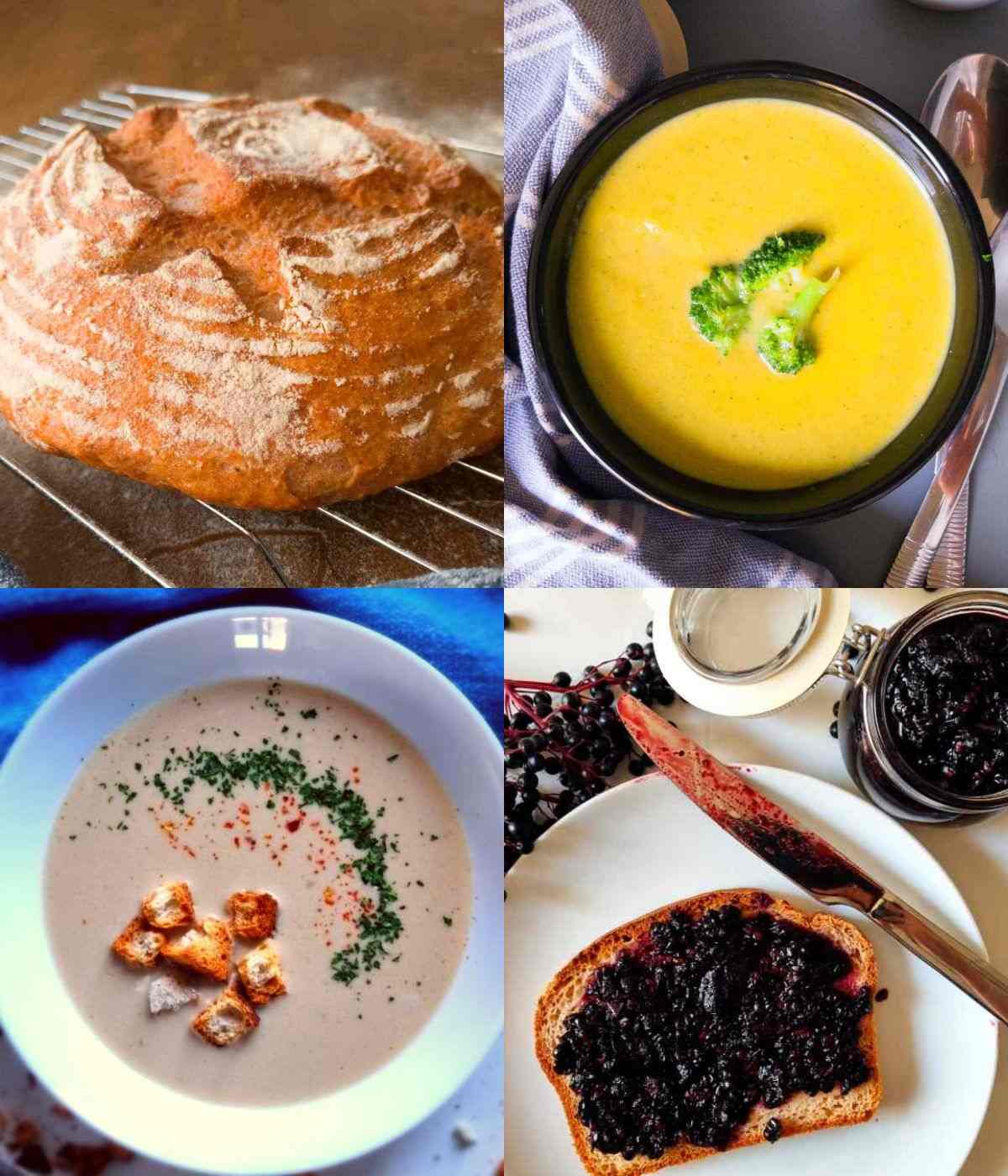 Four dishes that can be made with a Dutch oven in a collage.