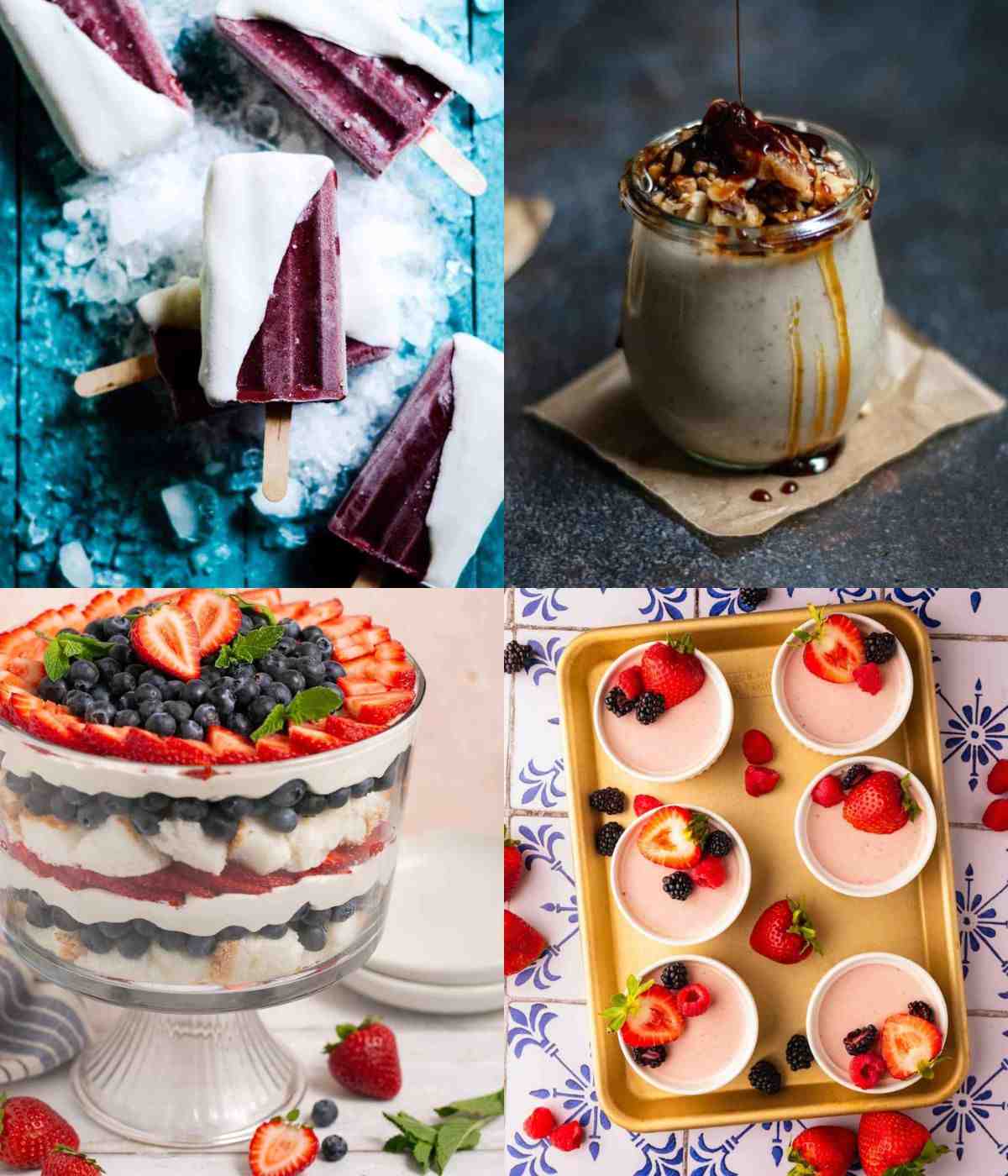 A collage of 4 different desserts made with fruit.