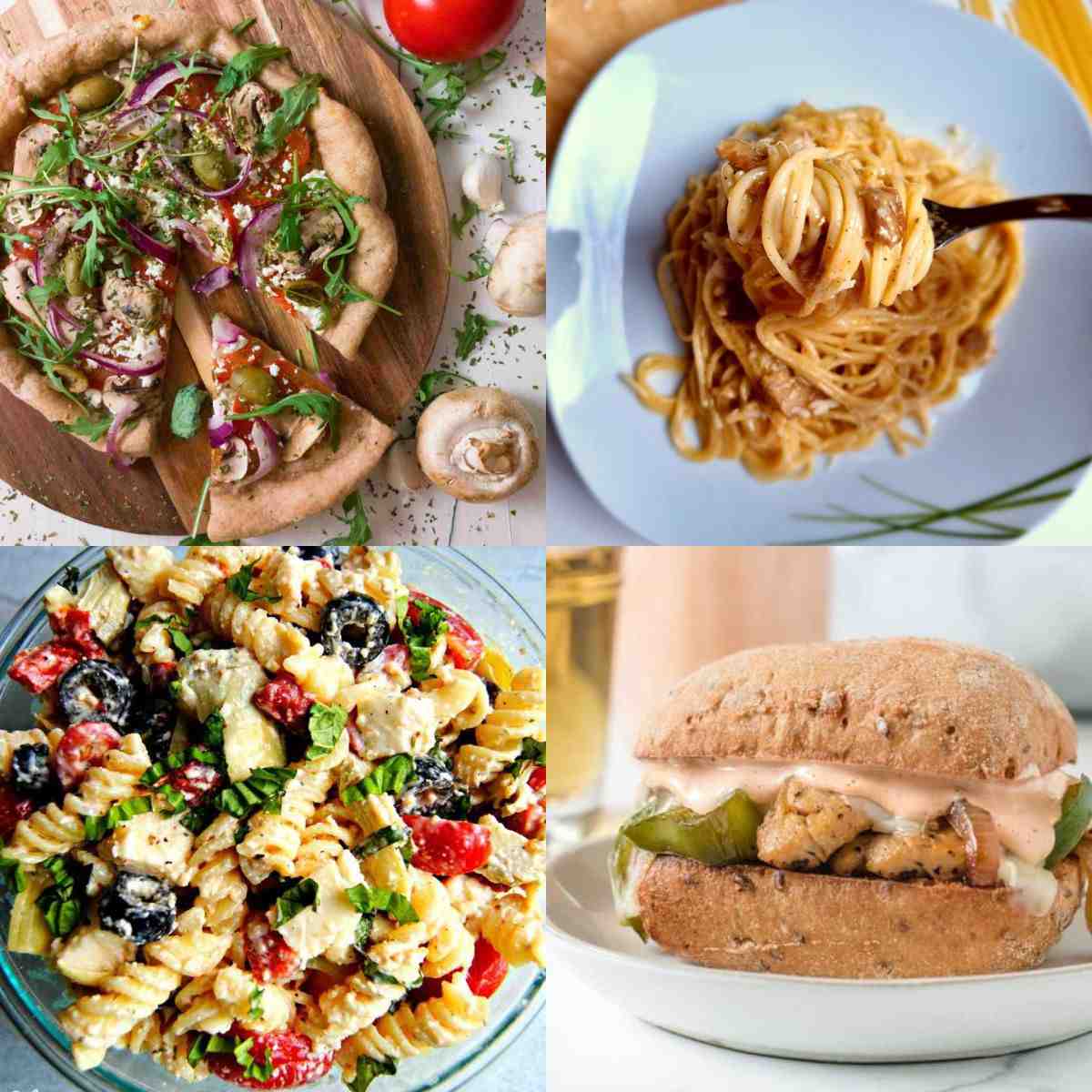 Four gluten-free savoury dishes in a collage.