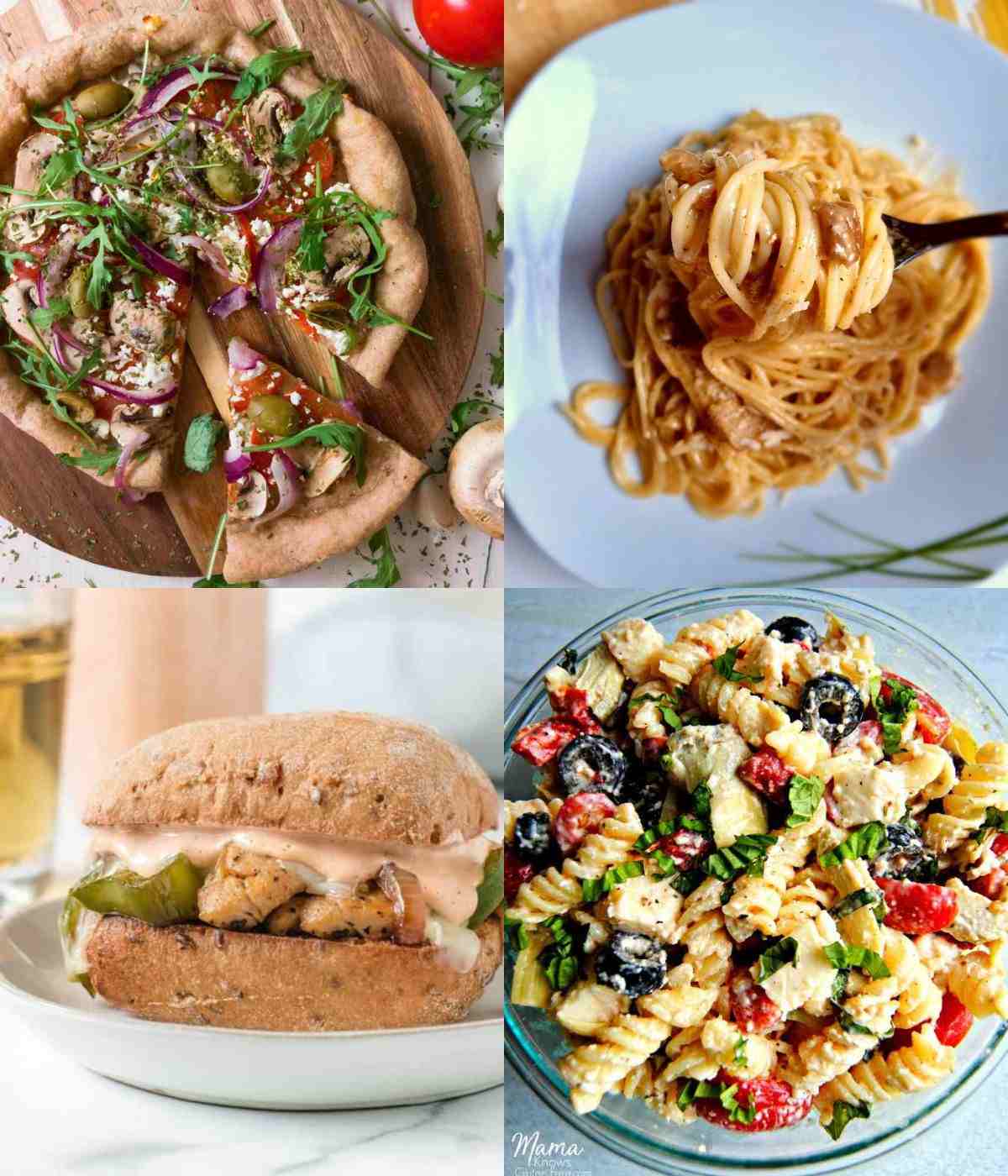 Four gluten-free savoury dishes in a collage.