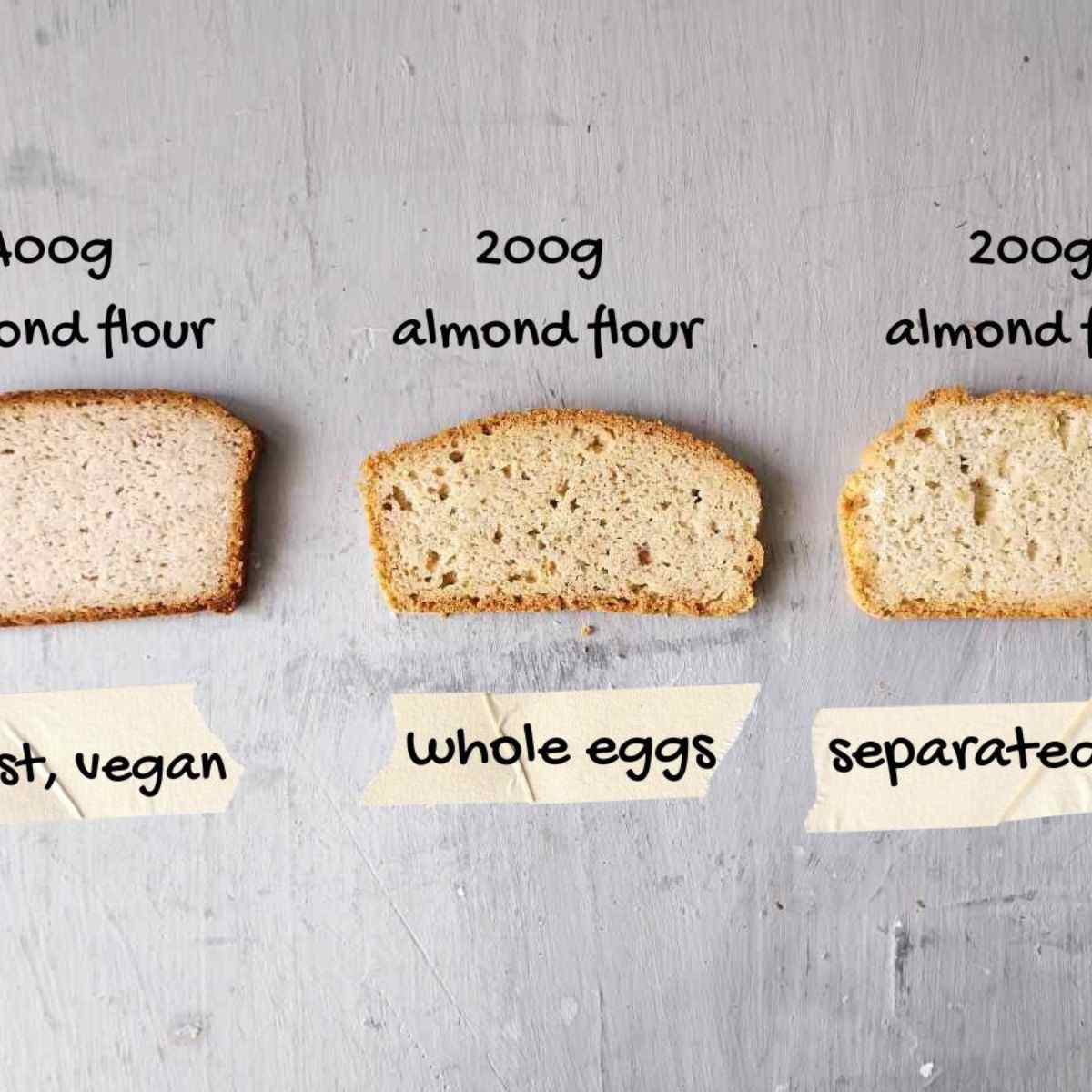 Three slices of bread with different methods and descriptions.