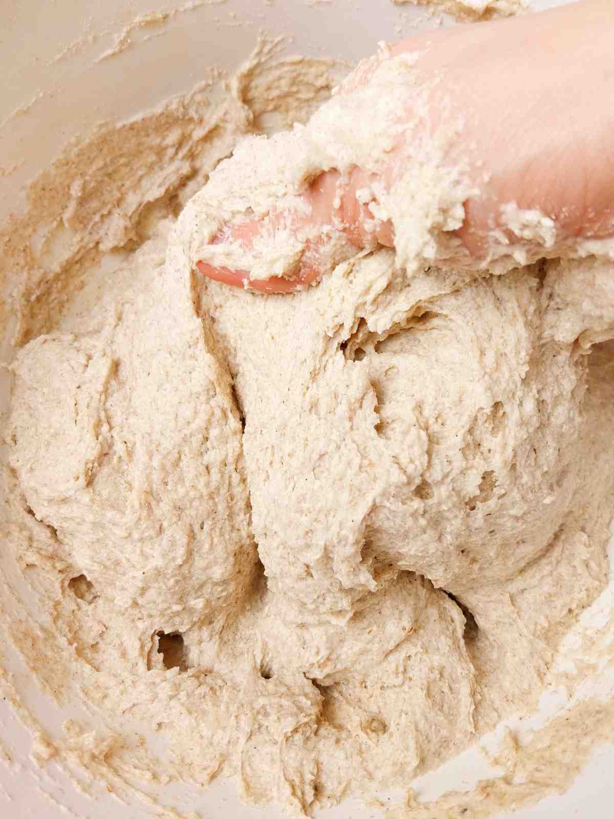 Dough mixed by hand.
