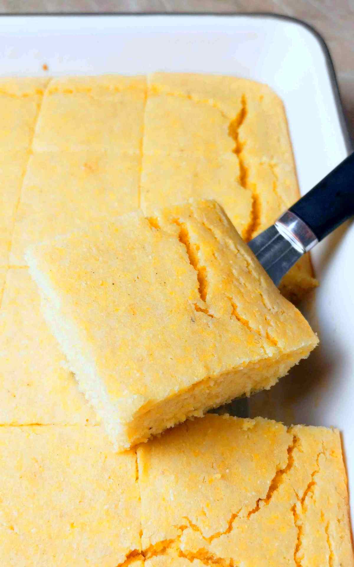 Gluten-free sourdough cornbread in the baking dish.