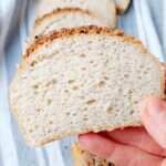 A slice of sorghum sourdough up close.