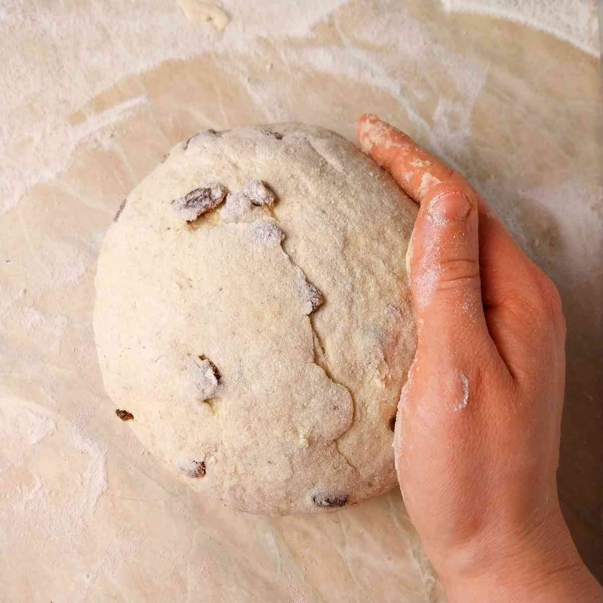 Dough shaped into a ball.