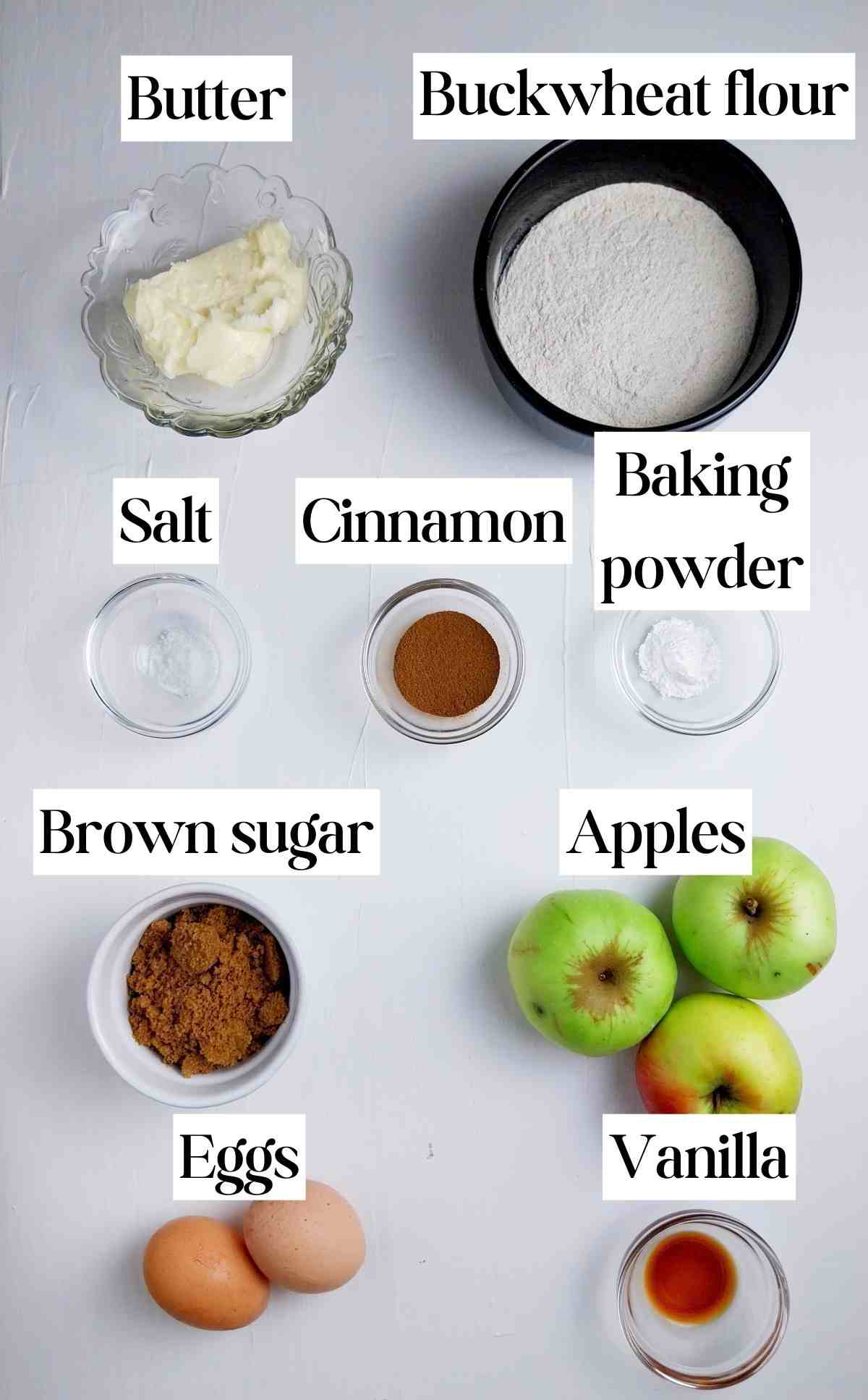Ingredients on a white surface.