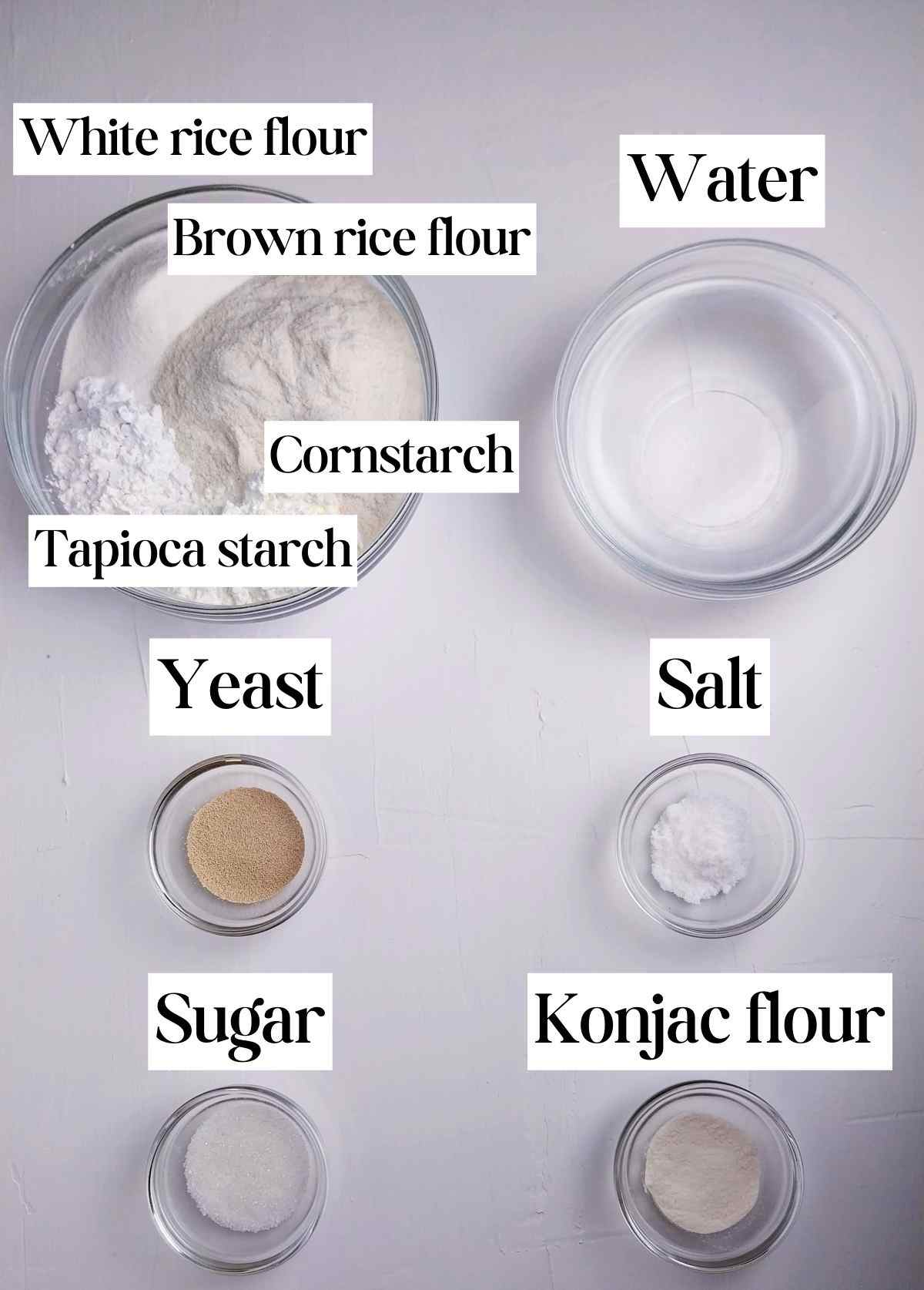 Ingredients on a white surface.
