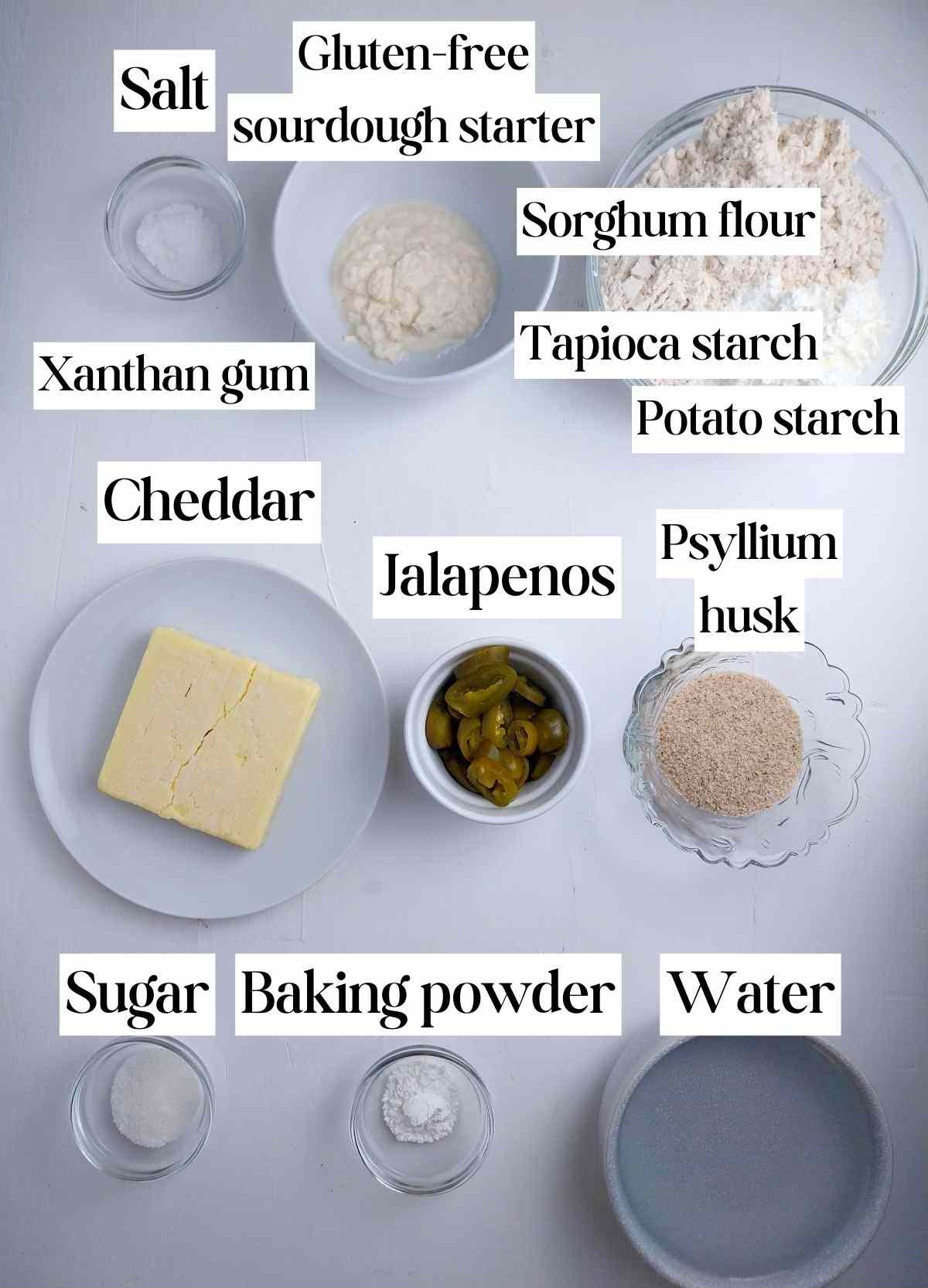 Ingredients on a white surface.