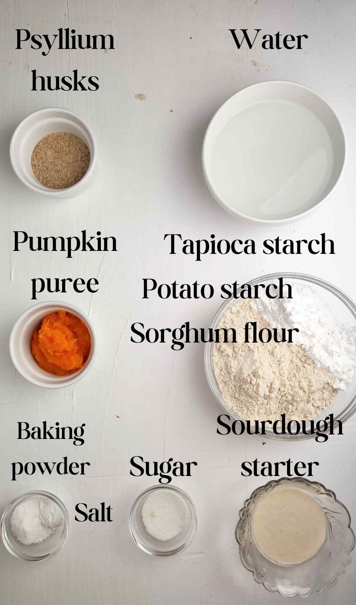 Ingredients on a white surface.