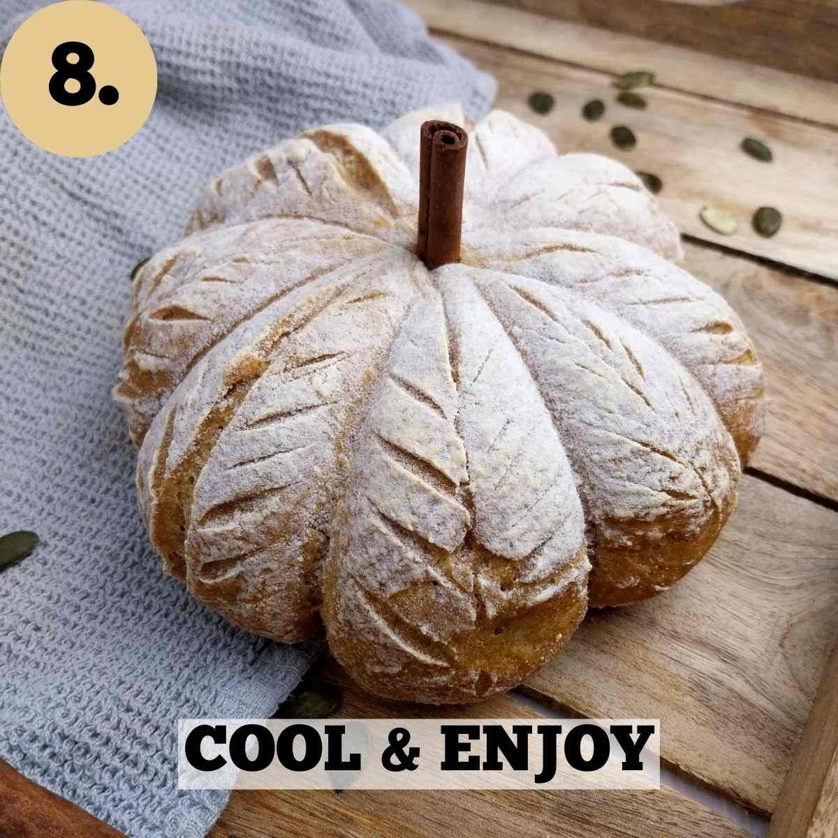 Baked pumpkin loaf on a wooden surface.