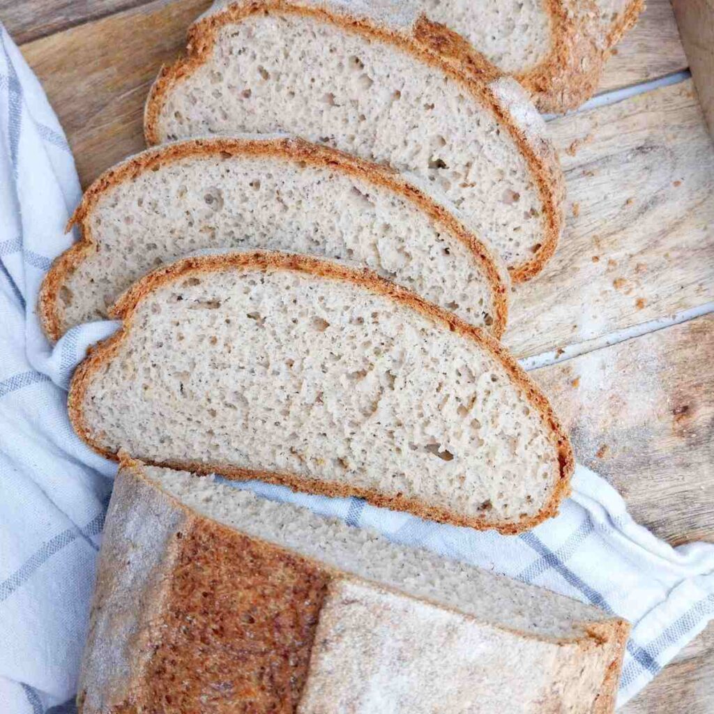 Slices of gluten-free Dutch oven bread.
